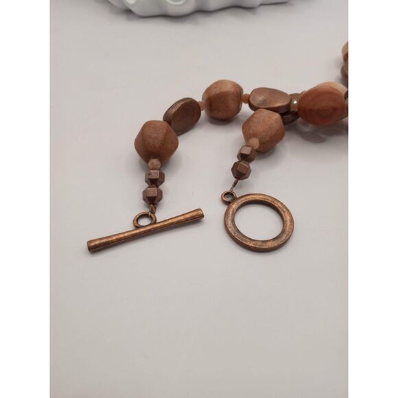 Vintage Copper and Root Beer Agate Beaded Necklace w Copper Clasp - Picture 3 of 6